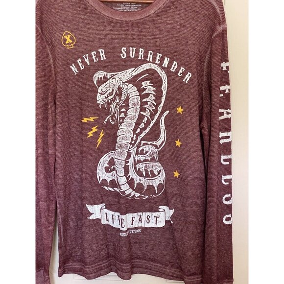 Never Surrender Live Fast American Customs Long Sleeve Shirt Thermal Men's M Red - Picture 3 of 11